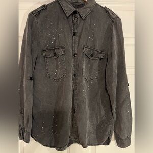 Zara Woman Premium Denim Collection Spattered Button Down Top. Size XL. EUC!
